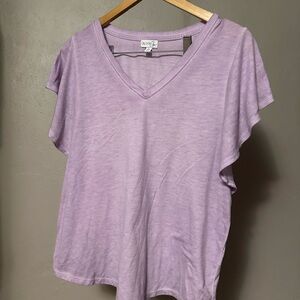 Olivia Sky Light Purple V-Neck Short Sleeve Top